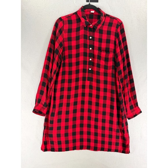 Old Navy Dresses & Skirts - Old Navy Shirt Dress Womens‎ M Red Black Buffalo Check Dark Academia Cottagecore
